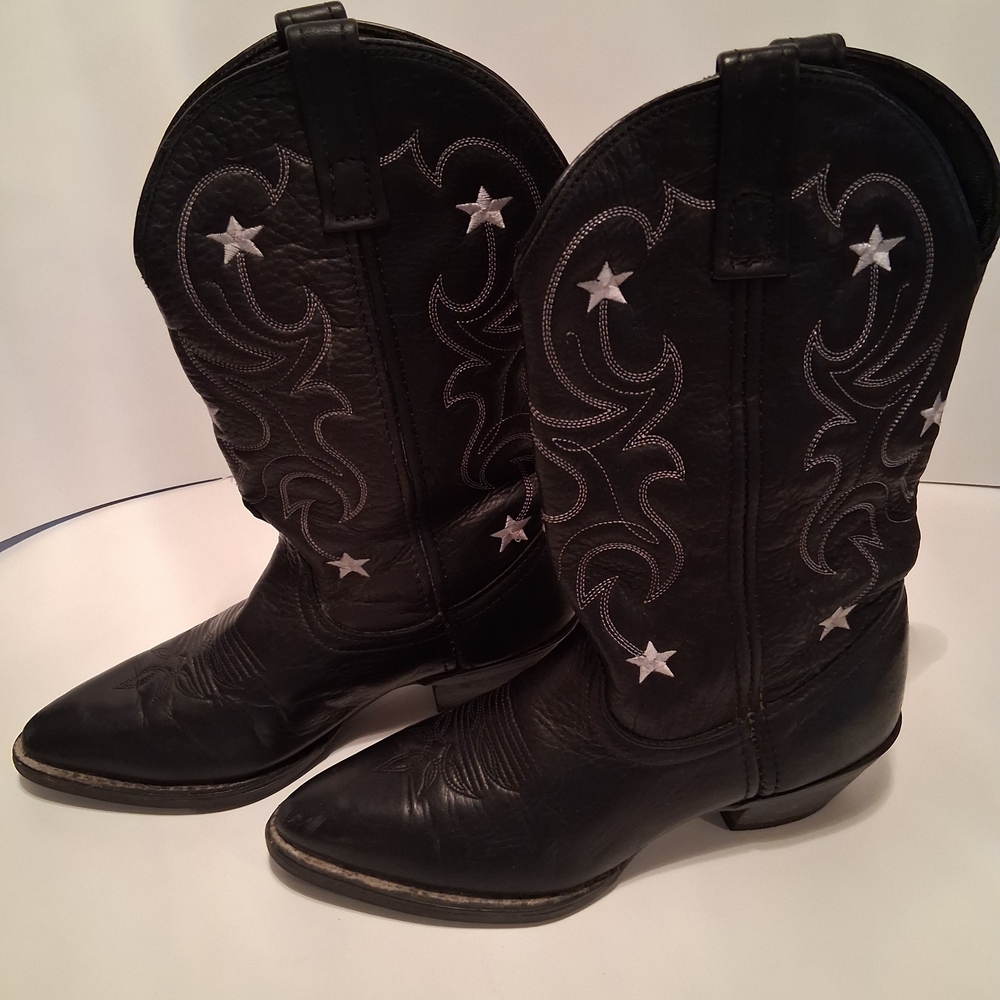 Tony Lama Black Western Star Embroidered Heeled Boots